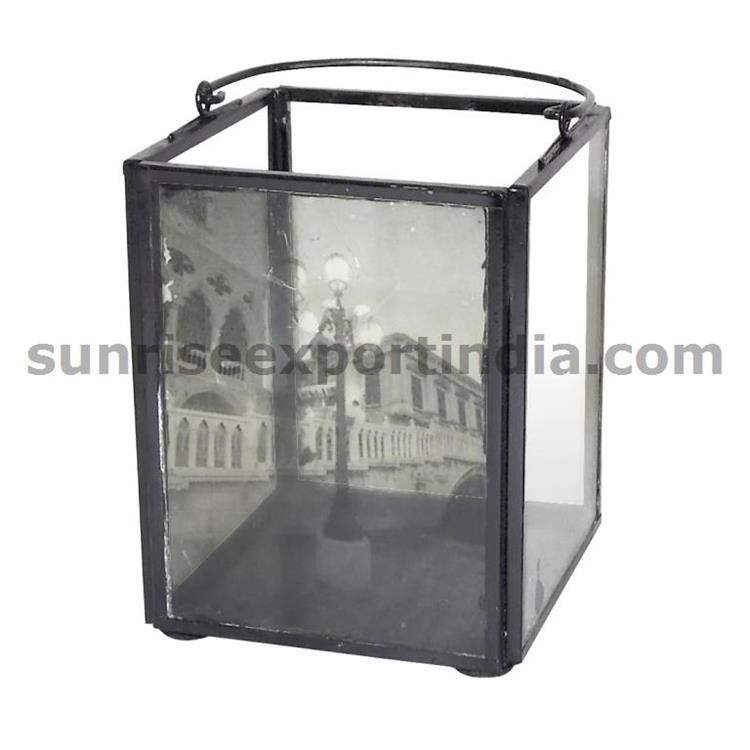 RECTANGLE PAIN PRINTED GLASS LANTERN 