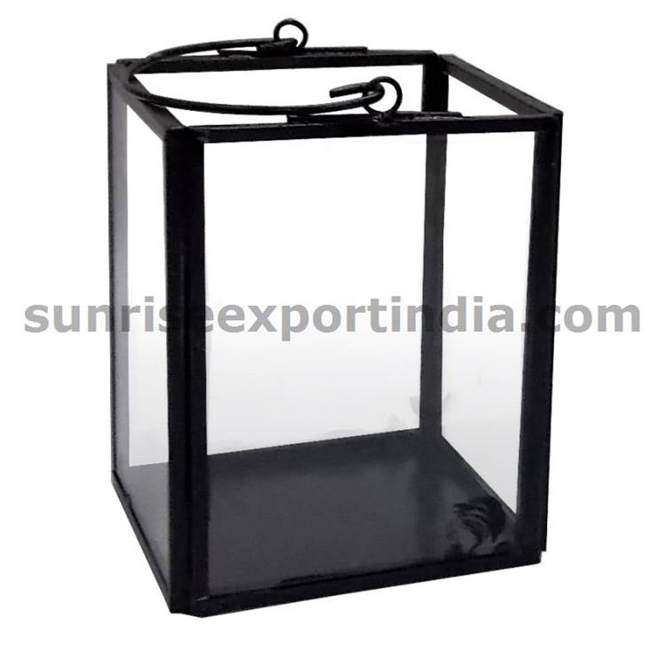 RECTANGLE PAIN GLASS LANTERN 