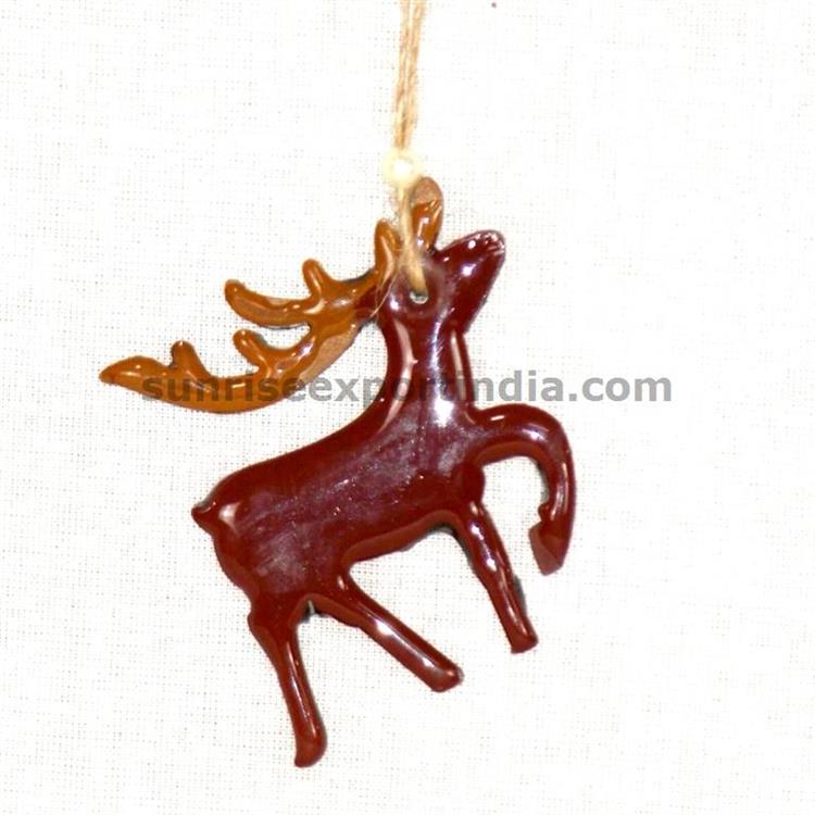 CHRISTMAS DECORATION HANGING RESIN AND WOOD DEER