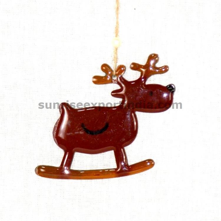 CHRISTMAS DECORATION HANGING RESIN AND WOOD DEER