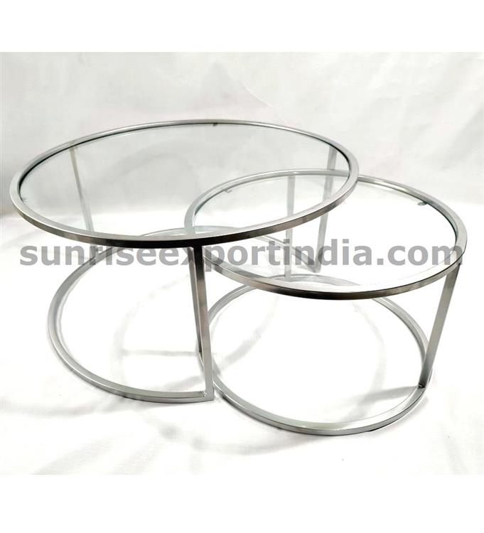 COFFEE TABLE SET OF 2 ZINC ANTIQUE