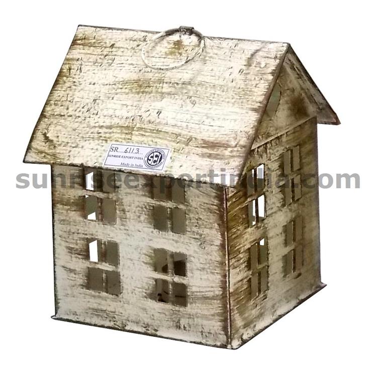 HUT SHAPE LANTERN IVORY DISTRESSED