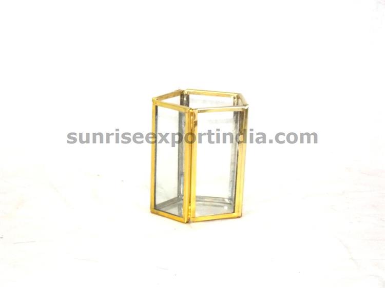  HEXA METAL FRAME GLASS VOTIVE